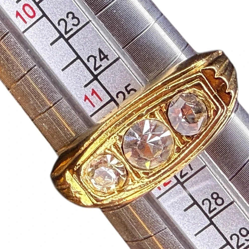 Gold Tone Three Stone Ring Crystal Accents Women/Men Fashion Jewelry Size 12